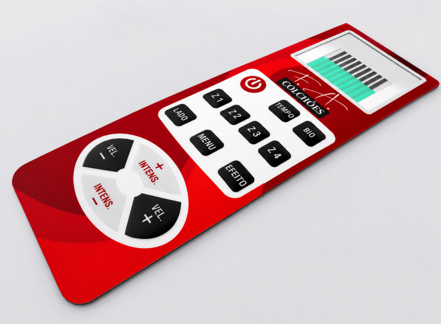 Teclado de Membrana vermelho com comandos segmentados